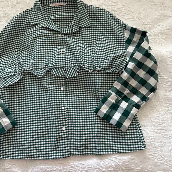 Zara Trafaluc Colection Women's Green White Checked Print Blouse Top Size L - Picture 9 of 11